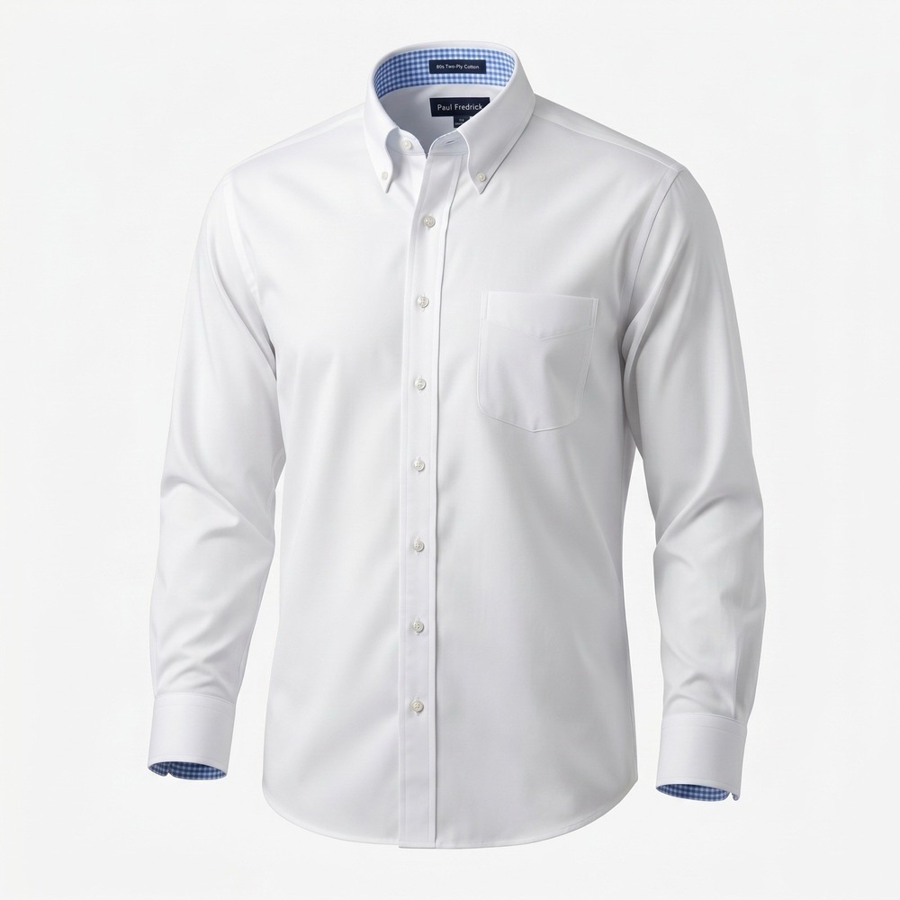 PAUL FREDRICK 17.5 33 Mens Dress Shirt White 80s Two Ply Cotton Classic Fit